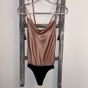 Show Me Your MuMu Satin Bodysuit in Pink and Black